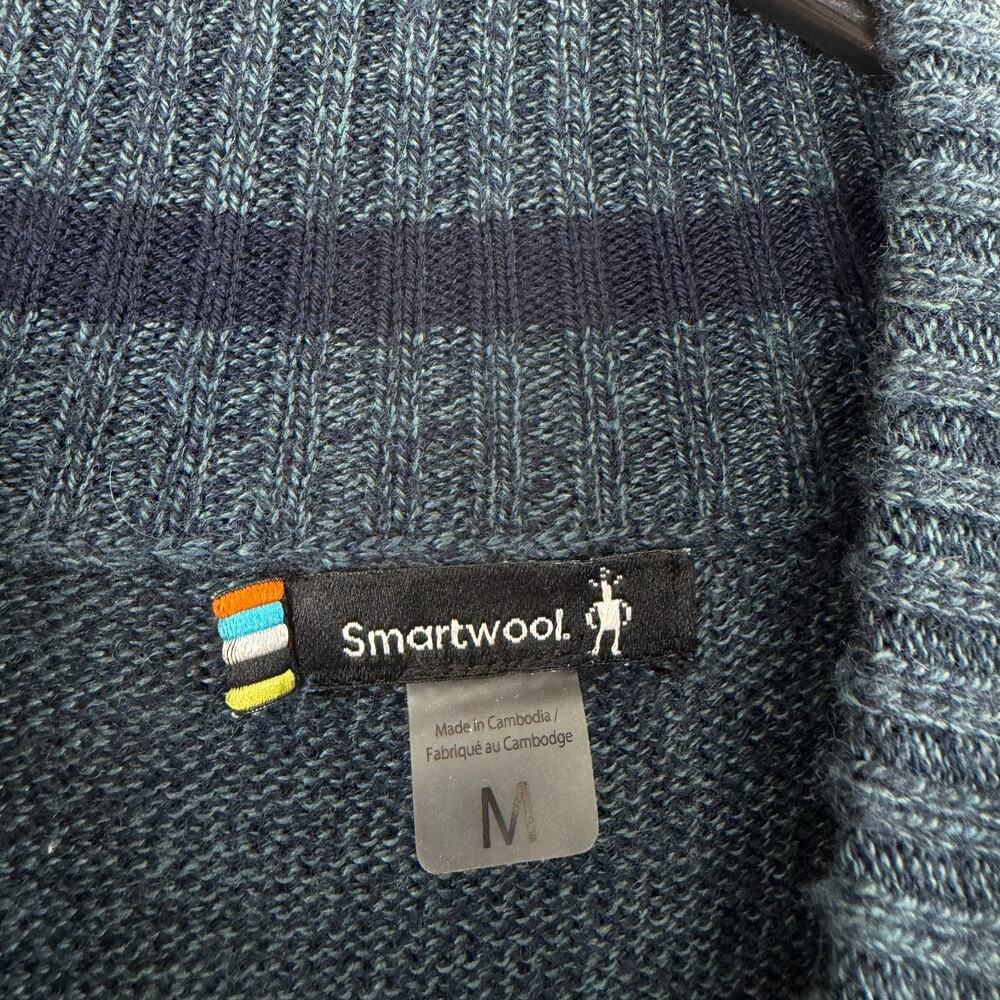 Smartwool Ripple Ridge Sweater Mens Medium Blue Half Zip Ribbed Merino Blend * - Picture 7 of 11